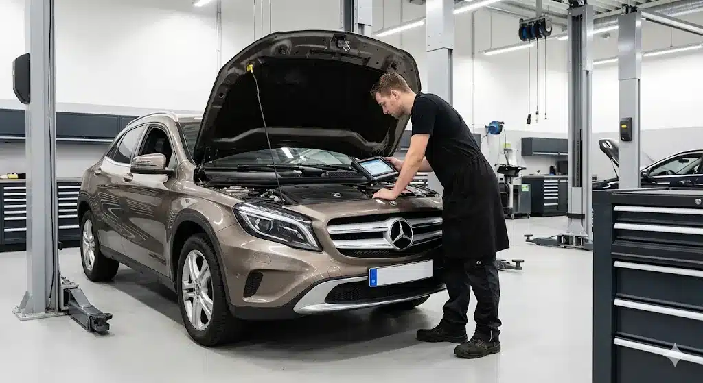 Revision Mercedes GLA en Alcobendas, Capo abierto.